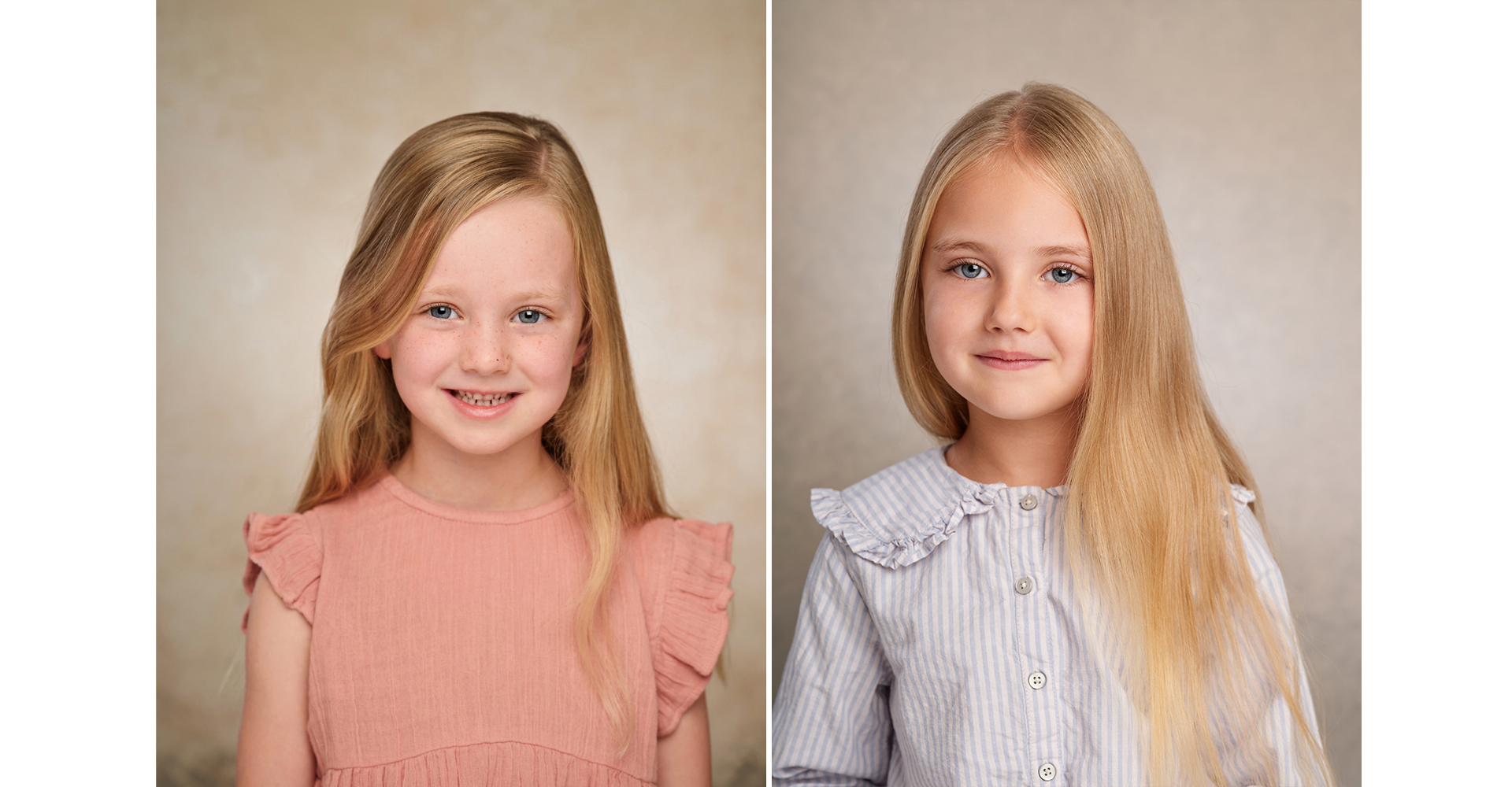 2 young girls actress headshots front cream back drop